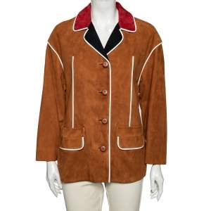 Prada Brown Suede Contrast trim Button Front Blazer S