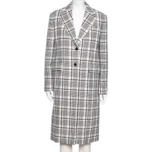 Prada Cream & Blue Checkered Wool Button Front Coat M