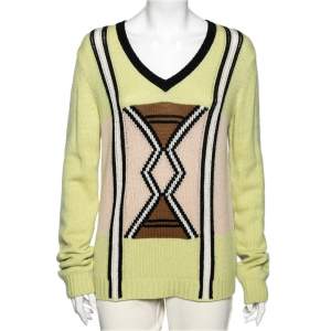 Prada Green Knit Long Sleeve V Neck Sweater M