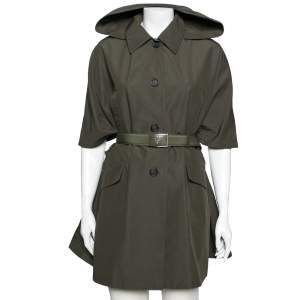 Prada Military Green Cotton Button Front Belted Parka Jacket S