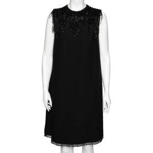 Prada Black Crepe Bead Embellished Sleeveless Dress M 