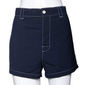 Prada Navy Blue Wool Crepe Contrast Stitch Detail Shorts M 