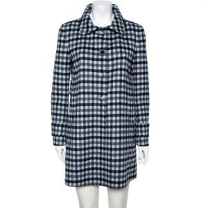 Prada Grey Checkered Wool Button Front Coat S