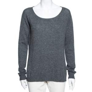 Prada Grey Cashmere Side Slit Button Detail Jumper M