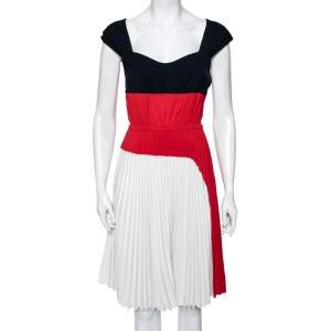 Prada Tricolor Crepe Plisse Pleated Dress S