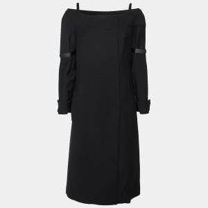 Prada Black Wool Cold Shoulder Midi Coat M