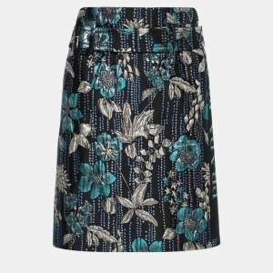 Prada Black Metallic Brocade Belted Mini Skirt S