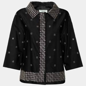 Prada Black Embellished Silk & Wool Button Front Jacket M