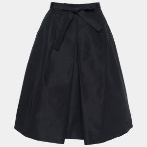 Prada Black Taffeta Silk Pleated Midi Skirt M