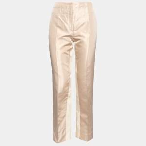Prada Cream Silk Contrast Paneled Tailored Trousers M