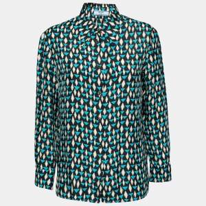 Prada Multicolor Geometric Printed Silk Button Front Shirt M
