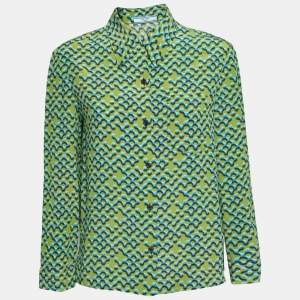 Prada Green Printed Silk Button Front Shirt M