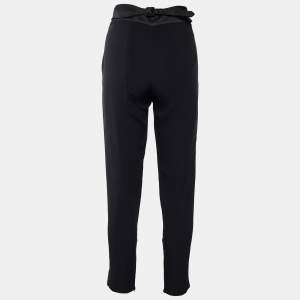 Prada Black Crepe Belted Tapered Trousers S