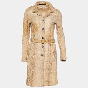 Prada Beige Python Skin Belted Coat S