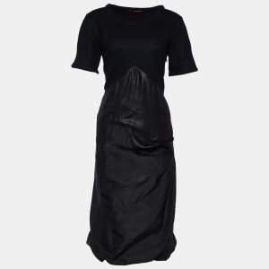 Prada Black Wool & Silk Gathered Hem Midi Dress L