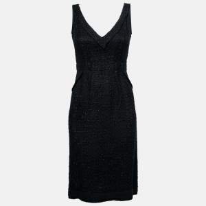 Prada Black Tweed Knit V-Neck Sleeveless Dress M