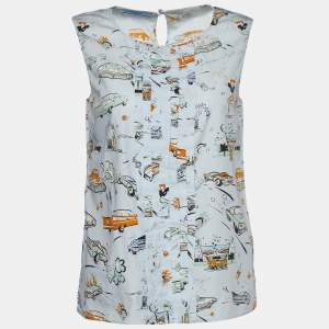 Prada Blue Cadillac Print Cotton Sleeveless Top S