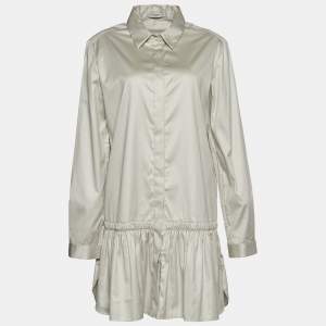 Prada Beige Cotton Gathered Hem Mini Shirt Dress L