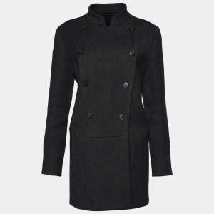 Prada Vintage Dark Grey Striped Wool Double Breasted Peacoat L
