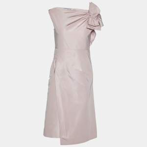 Prada Pink Silk Taffeta Bow Detail Knee-Length Dress S