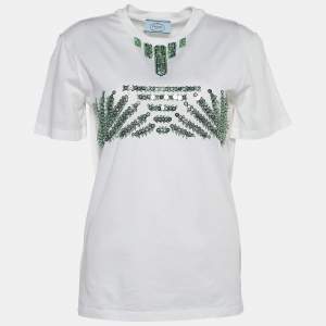 Prada White Jersey Sequined Crew Neck T-Shirt XS