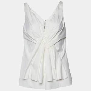 Prada White Cotton Draped Sleeveless Top M