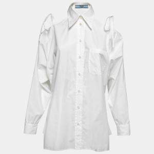 Prada White Cotton Poplin Off-Shoulder Shirt XS