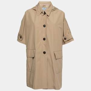 Prada Tan Brown Cotton Hooded Cape Coat M