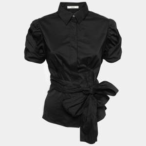 Prada Black Cotton Bow Detail Button Front Shirt S