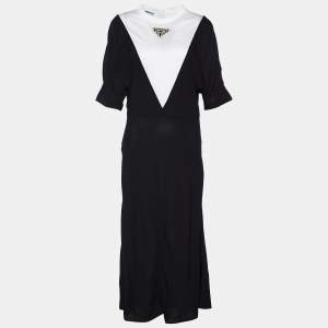 Prada Black Chiffon & Jersey Contrast Detail Midi Dress L
