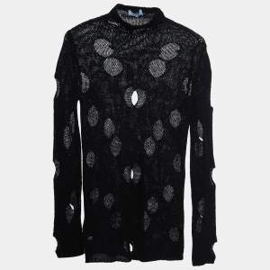 Prada Black Wool Openwork Turtleneck Sweater S