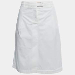Prada White Cotton Front Slit Detail Skirt L
