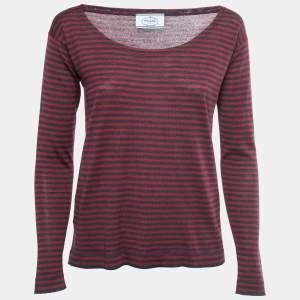 Prada Red/Blue Knit Long Sleeve Top XS