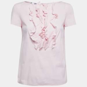 Prada Light Pink Stretch Cotton Ruffled Top S