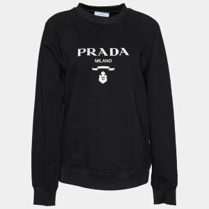 Prada Black Logo Embroidered Cotton Knit Sweatshirt XS