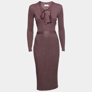 Prada Purple Lurex Stretch Rib Knit Midi Dress S
