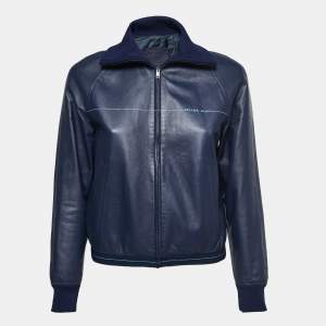 Prada Blue Lambskin Leather Zip-Up Jacket S