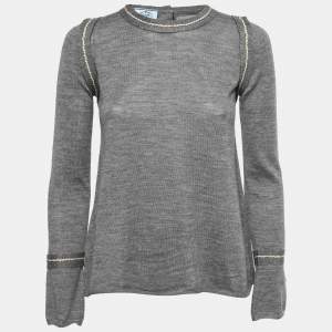 Prada Grey Knit Long Sleeve Open Back Sweater M