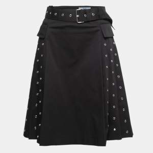 Prada Black Cotton Belted Pleated Skirt S