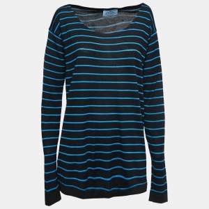 Prada Black Striped Knit T-Shirt M