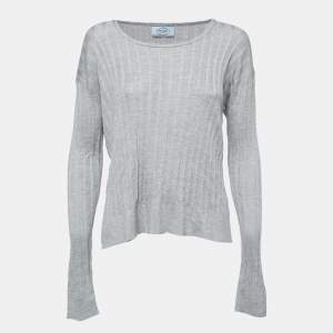 Prada Grey Stretch Knit Crew Neck Sweater M