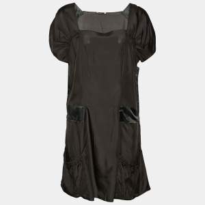 Prada Black Silk Contrast Detail Oversized Shift Dress M