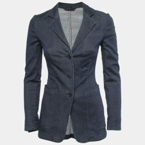 Prada Indigo Blue Stretch Chambray Blazer S