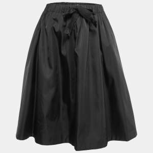 Prada Black Nylon Elasticized Waist Flared Knee Length Skirt S