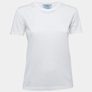 Prada White Cotton Crew Neck Half Sleeve T-Shirt S