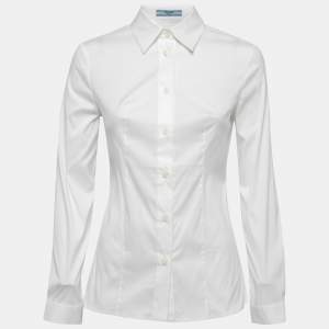 Prada Off White Stretch Cotton Button Front Full Sleeve Shirt S