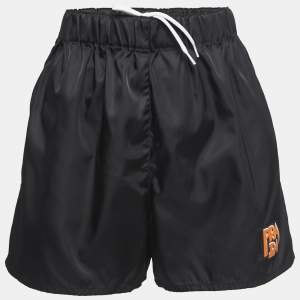 Prada Black Nylon Rubber Logo Drawstring Shorts S