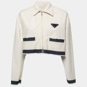 Prada White/Blue Selvaged Denim Cropped Jacket M
