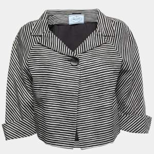 Prada Black/White Printed Taffeta One Button Cropped Jacket M