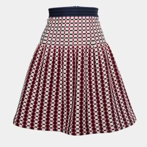 Prada Multicolor Checked Knit Fit & Flare Knee Length Skirt M